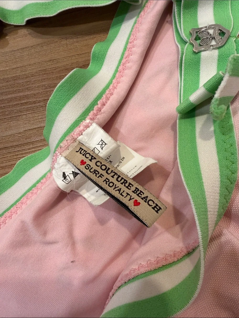 Juicy Couture Pink Bikini with Green Stripe Accents